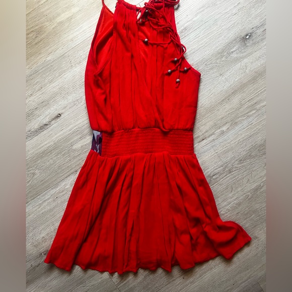 Red Boho Dress with Tassels Open Back Aztec Waistband - Picture 11 of 13